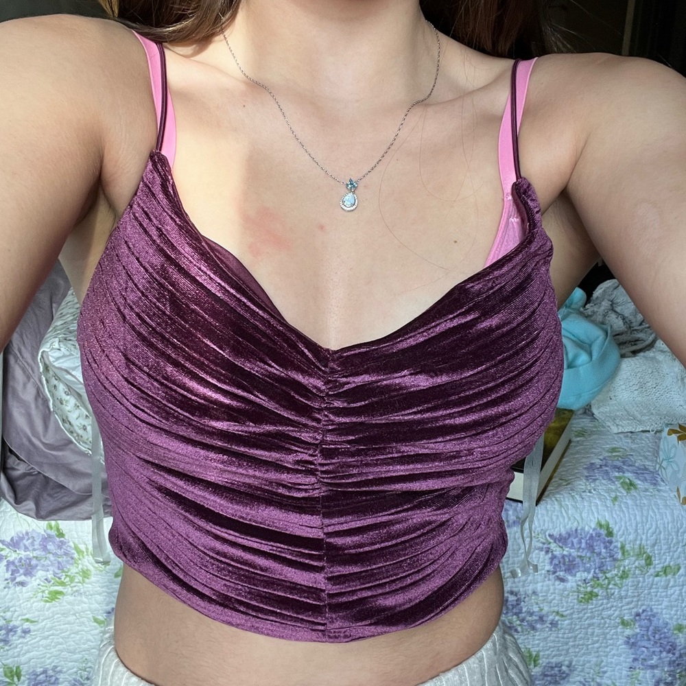 Super cute velvet deep purple crop top